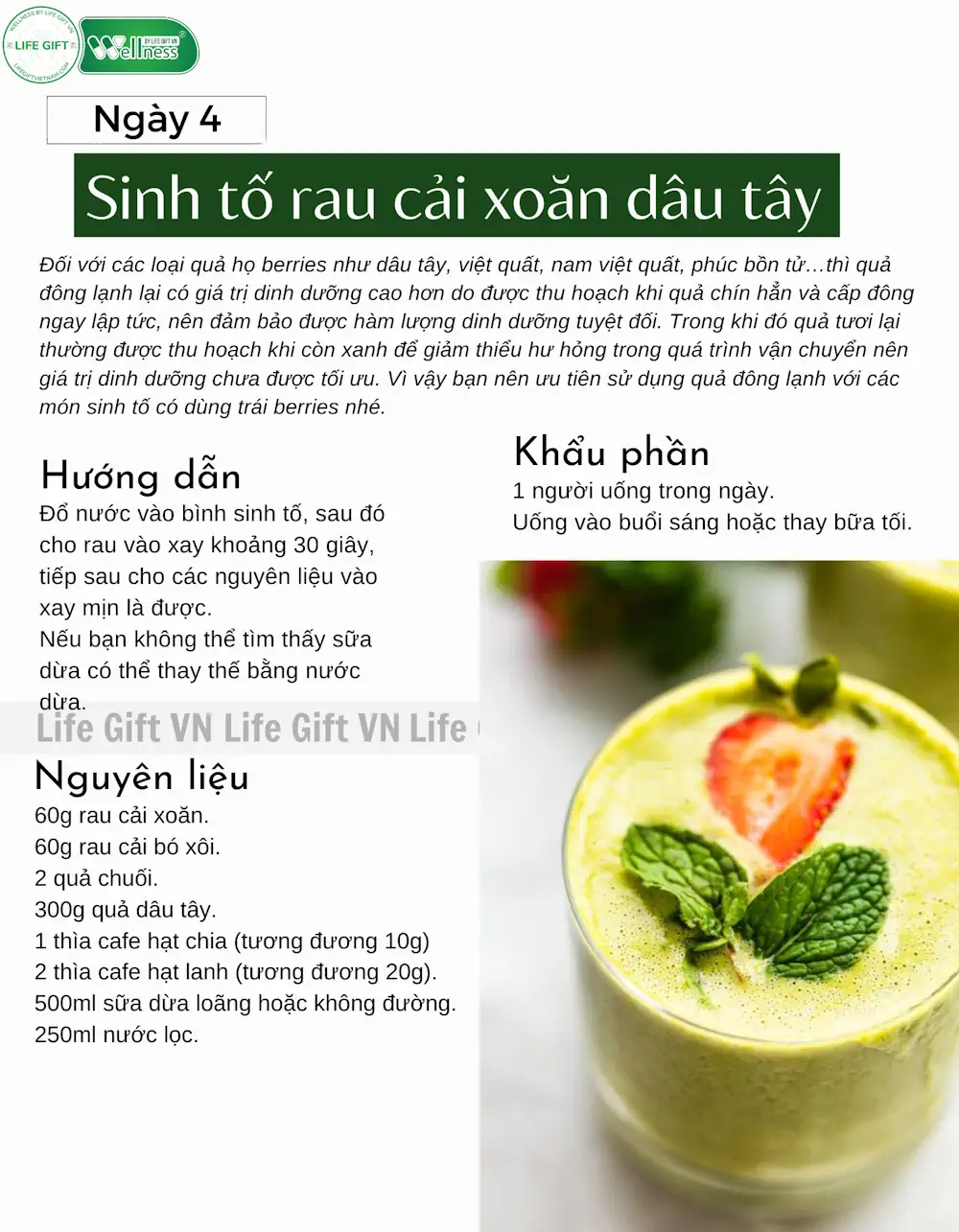 Ngày 4 - Sinh Tố Dâu Cải Xoăn Dâu Tây Cordypro - Shopbiz