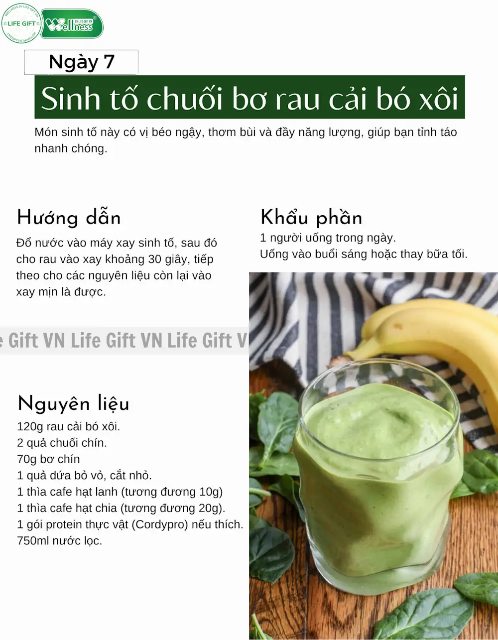 Ngày 7 - Sinh Tố Chuối Bơ Rau Cải Bó Xôi Cordypro - Shopbiz