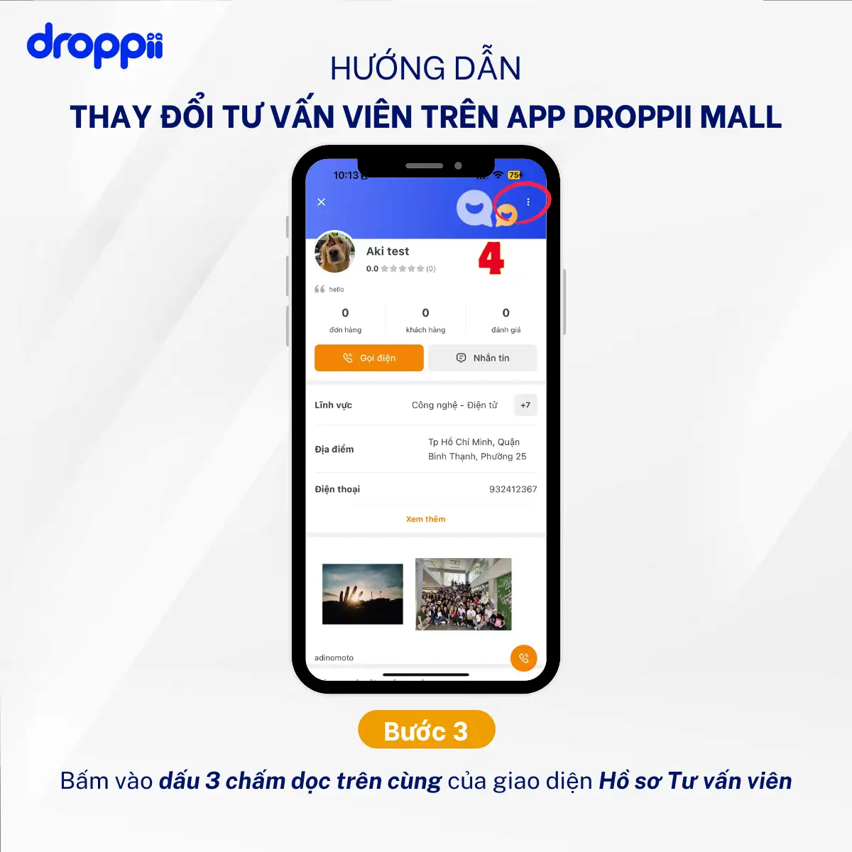 Hướng Dẫn Thay đổi Tư Vấn Viên Trên App Droppii Mall - Bước 3