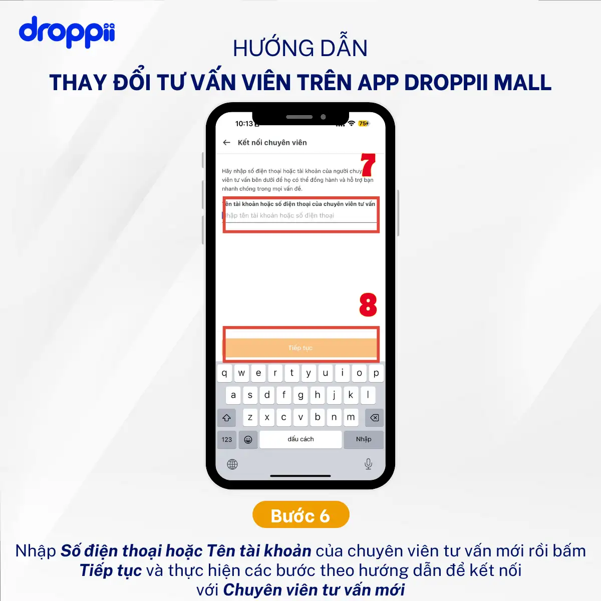 Hướng Dẫn Thay đổi Tư Vấn Viên Trên App Droppii Mall - Bước 6