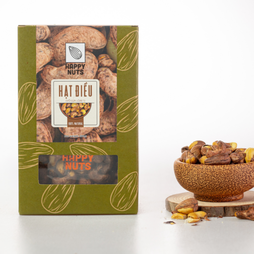 HẠT ĐIỀU RANG MUỐI LOẠI 1 (CÒN VỎ LỤA) HAPPY NUTS 500G