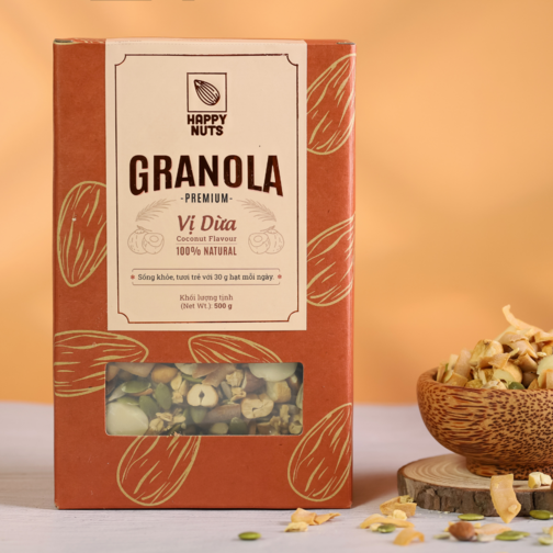 PREMIUM GRANOLA – VỊ DỪA HAPPY NUTS 500GR