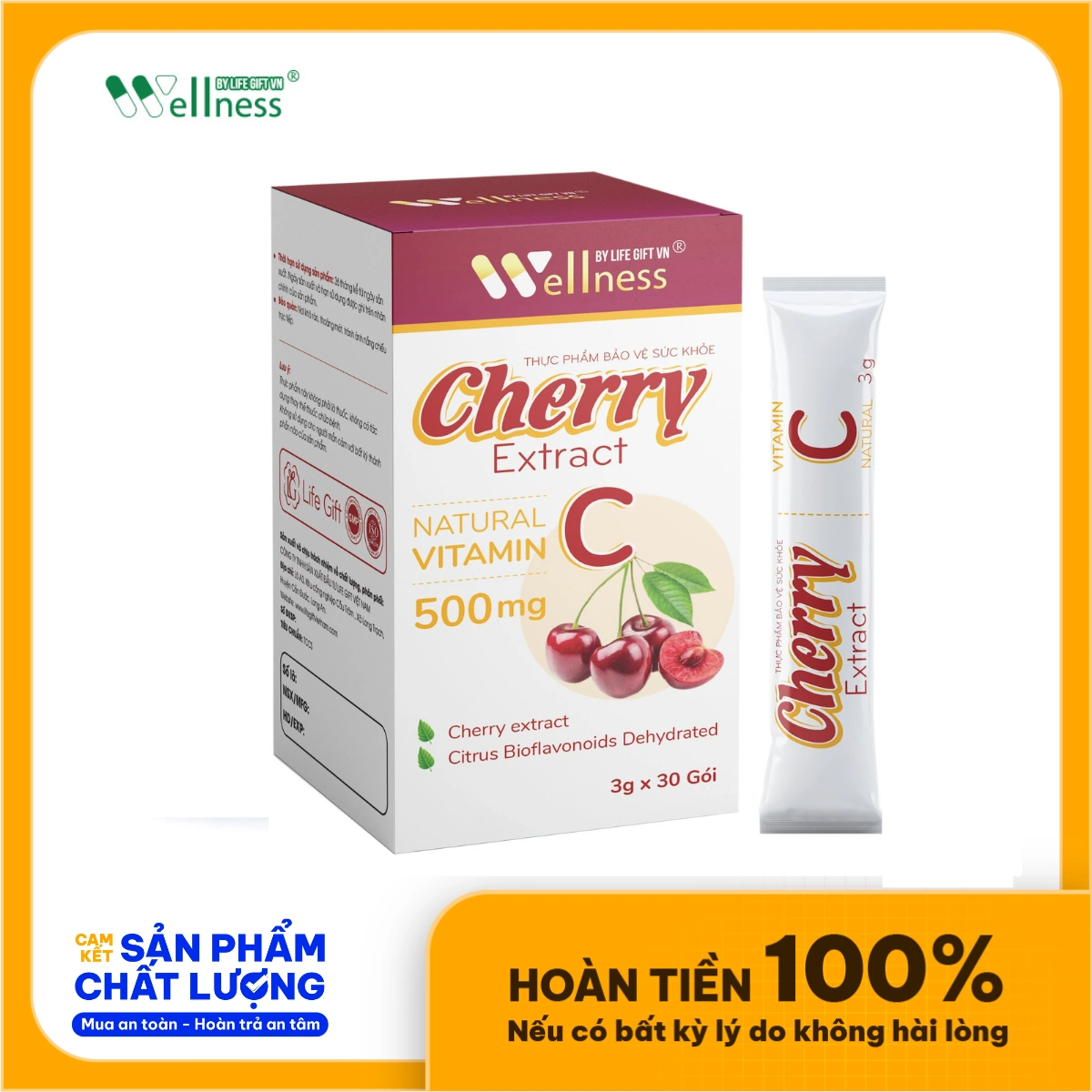 Cherry Extract Vitamin C 500mg Bổ Sung Gói Nhỏ Tiện Lợi
